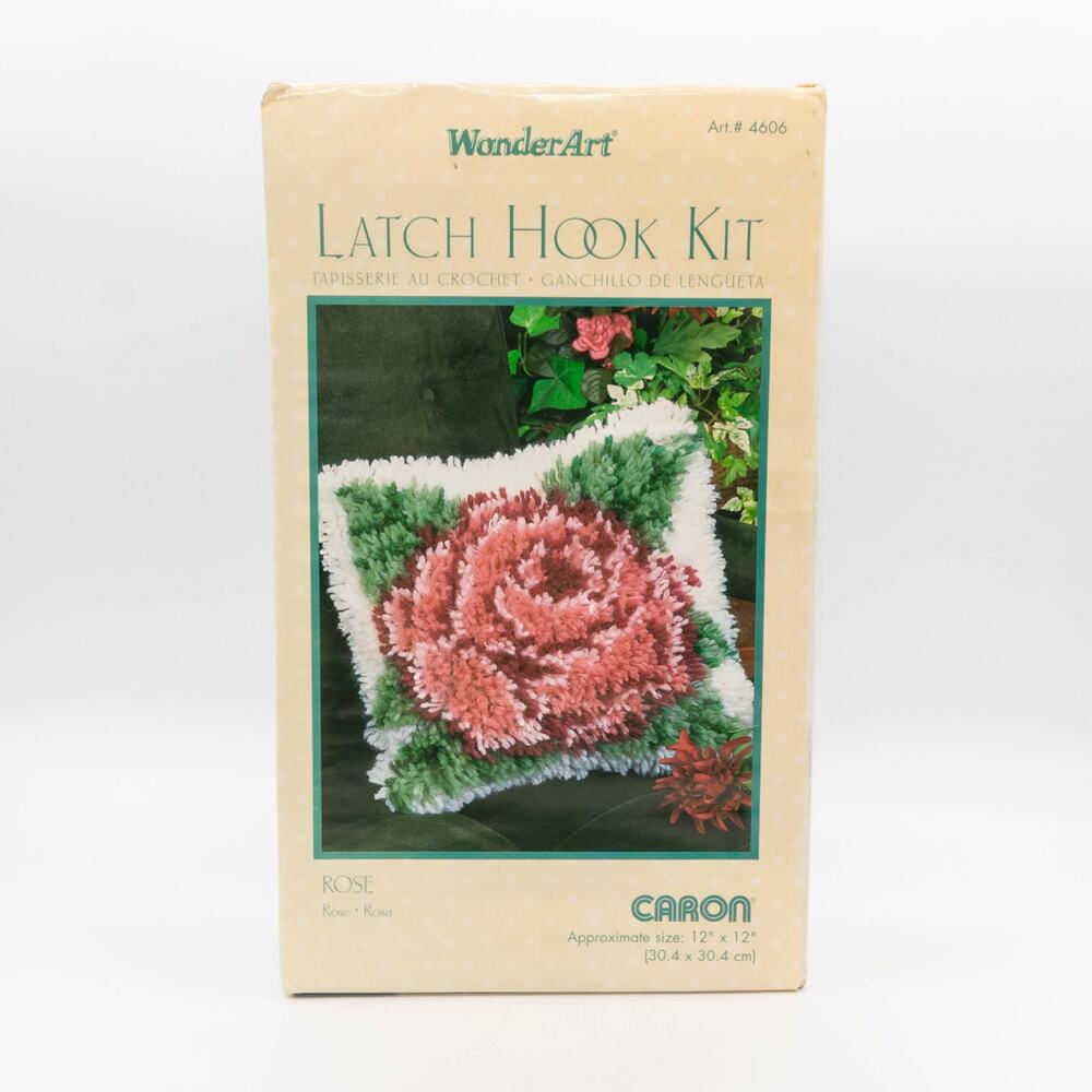 Vintage 1970s/80s WONDERART Latch Hook Kit Rose Flower 12x12 Caron 4606 New